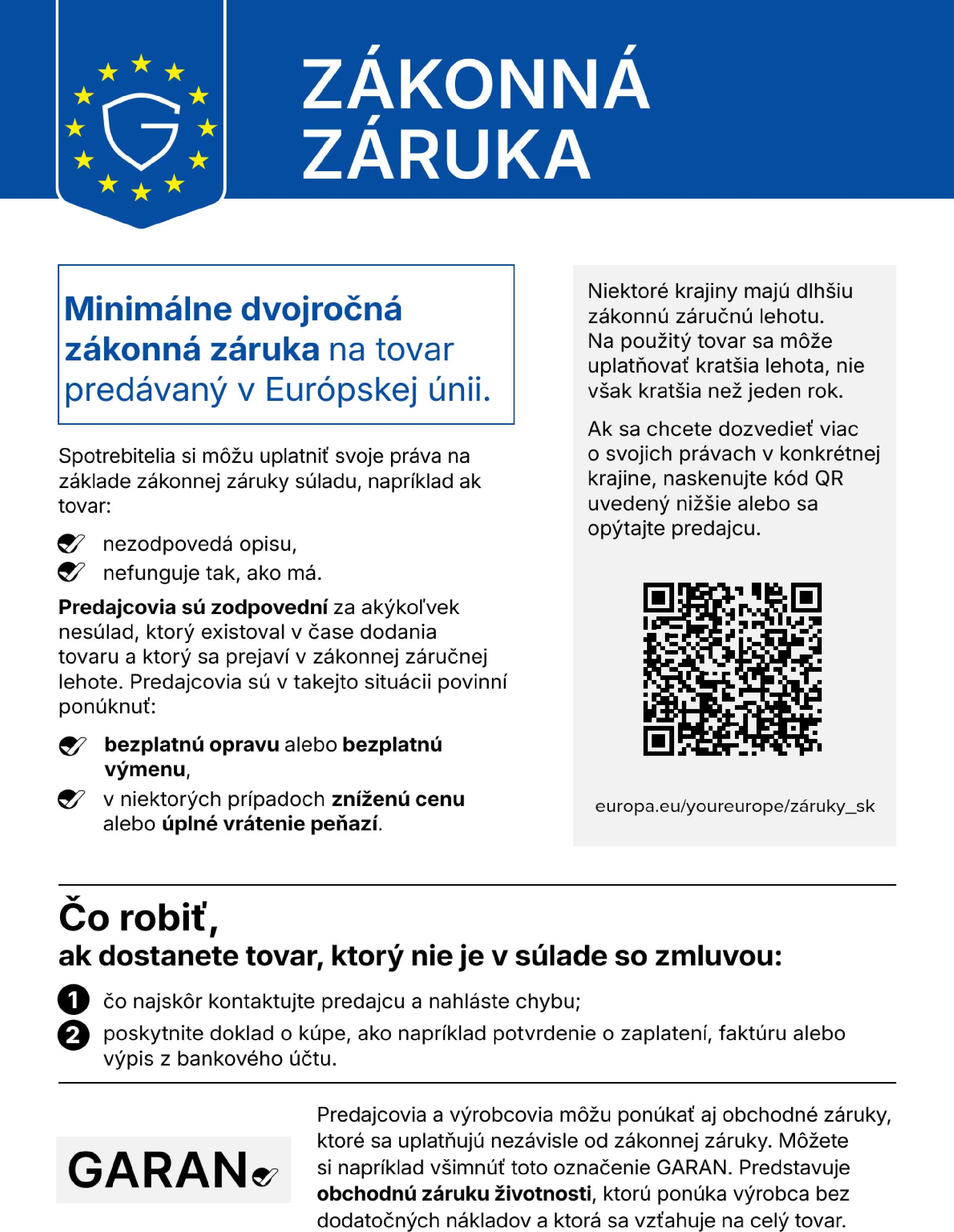 Harmonizované oznámenie o zákonnej záruke zhody výrobku